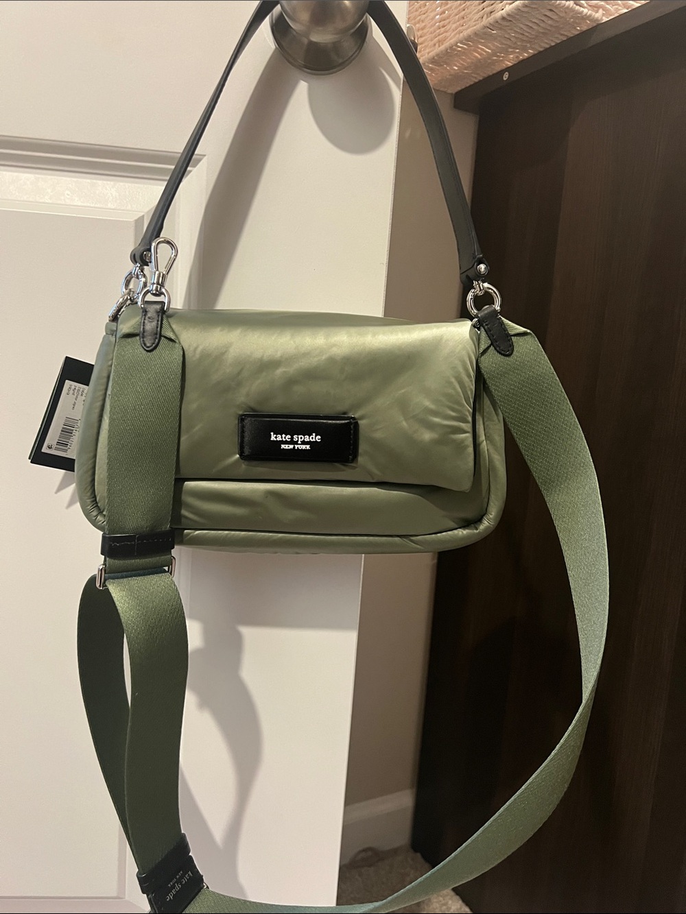 kate spade Olive Green Nylon Flap Crossbody with Wide Strap